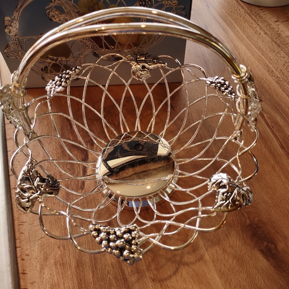 Silver plated grape design baskets. Set of two brand new.